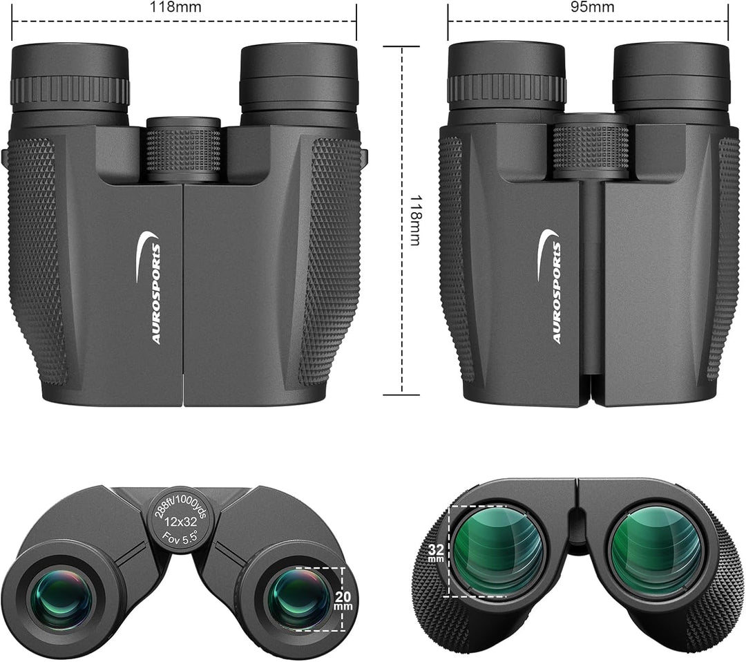 Aurosports 12x32 Fernglas für Erwachsene - Ferngläser Klein Kinder mit überlegener Klarheit - Kompak