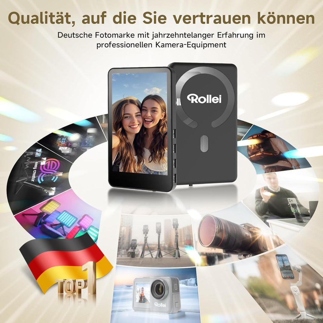 Rollei Easy Creator Selfie Monitor 3,97" Smartphone Rückkamera Magnetisch Vlog Bildschirm für iPhone