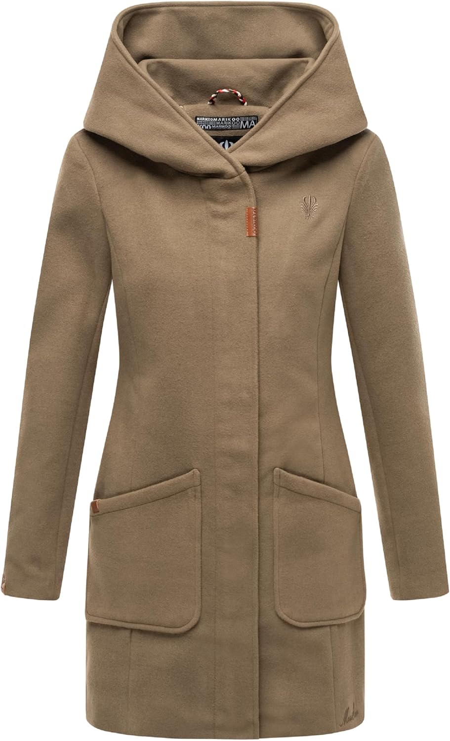 MARIKOO Damen Mantel in Wollmantel-Optik Warmer Trenchcoat mit Kapuze Maikoo XS-5XL XL Stone Brown,