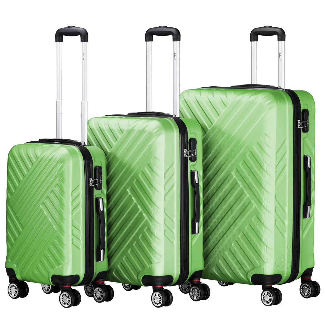 Zelsius Koffer Set 3 Stück, Grün | ABS Hartschalenkoffer mit Zahlenschloss, Doppelrollen und Innen T