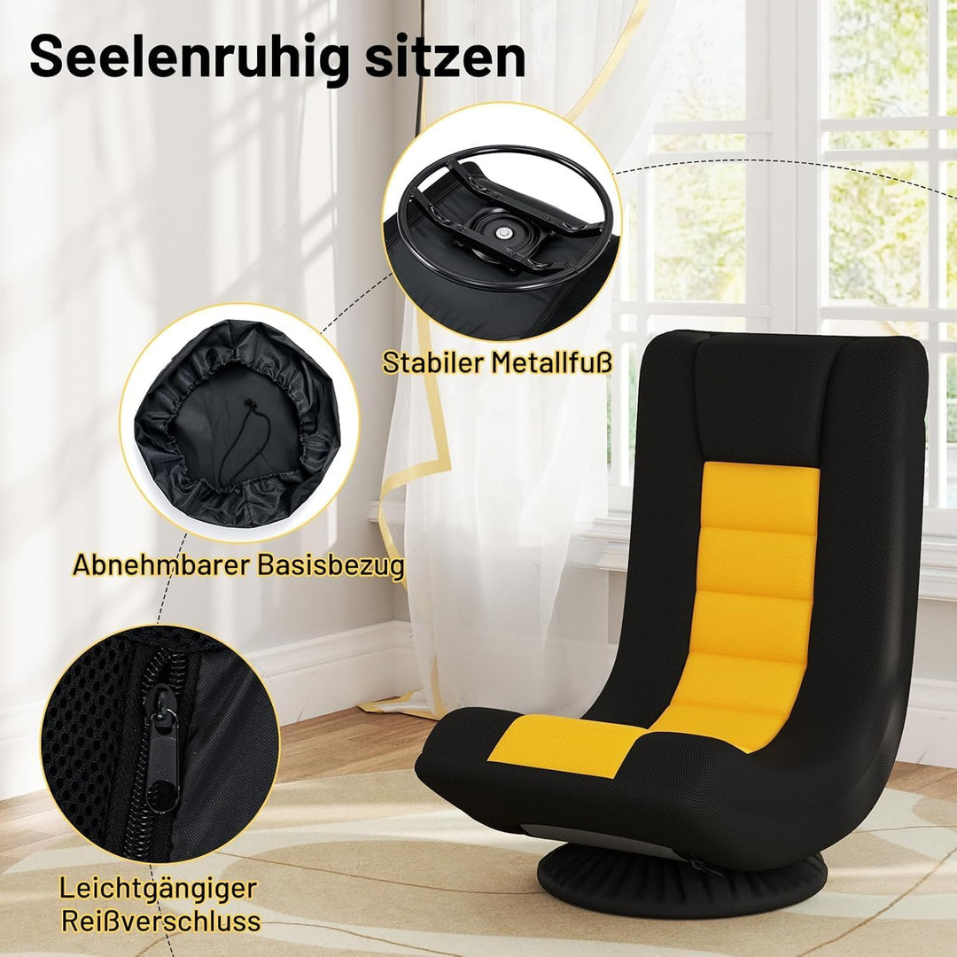 RELAX4LIFE Bodensessel Klappbar, Bodenstuhl mit 4-Fach Verstellbarer Rückenlehne, 360° drehbarem Soc