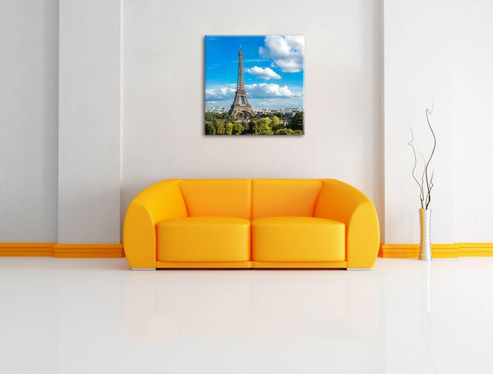 Pixxprint Riesiger Eiffelturm in Paris als Leinwandbild/Grösse: 70x70 cm/Wandbild/Kunstdruck/fertig