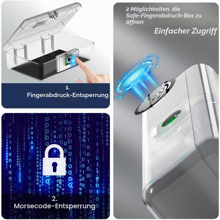 AICase Safe mit biometrischer Fingerabdruckerkennung für Reisen und Zuhause, Tragbare Sicherheitsbox