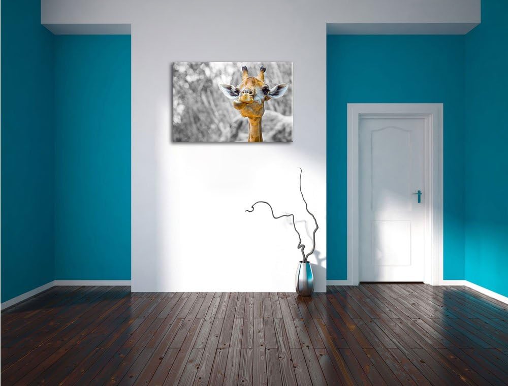 Pixxprint Giraffe in der Natur B&W Detail als Leinwandbild/Grösse: 100x70 cm/Wandbild/Kunstdruck/fer