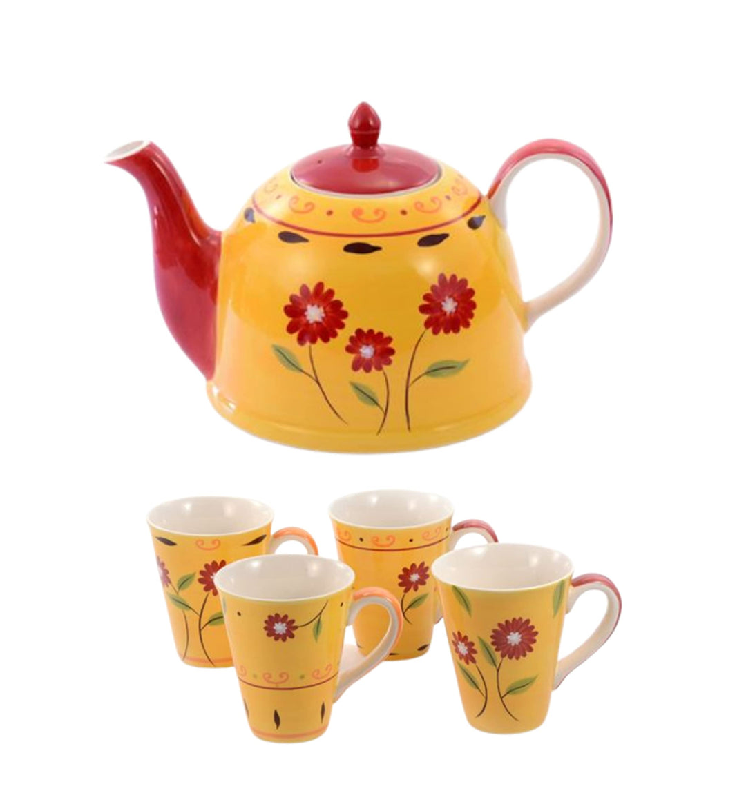 teemando® Set = Kanne "Danja" Keramik 1,9 l + 4 Becher "Danja" Keramik, 4-fach sortiert 0,3 l