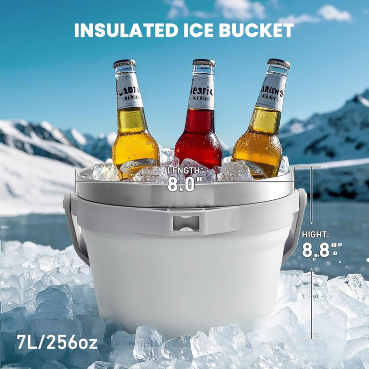 Autsel 7L Eiswürfelbehälter mit Deckel, Doppelwandiger Isolierter Eisbehälter, Edelstahl Eiskübel mi
