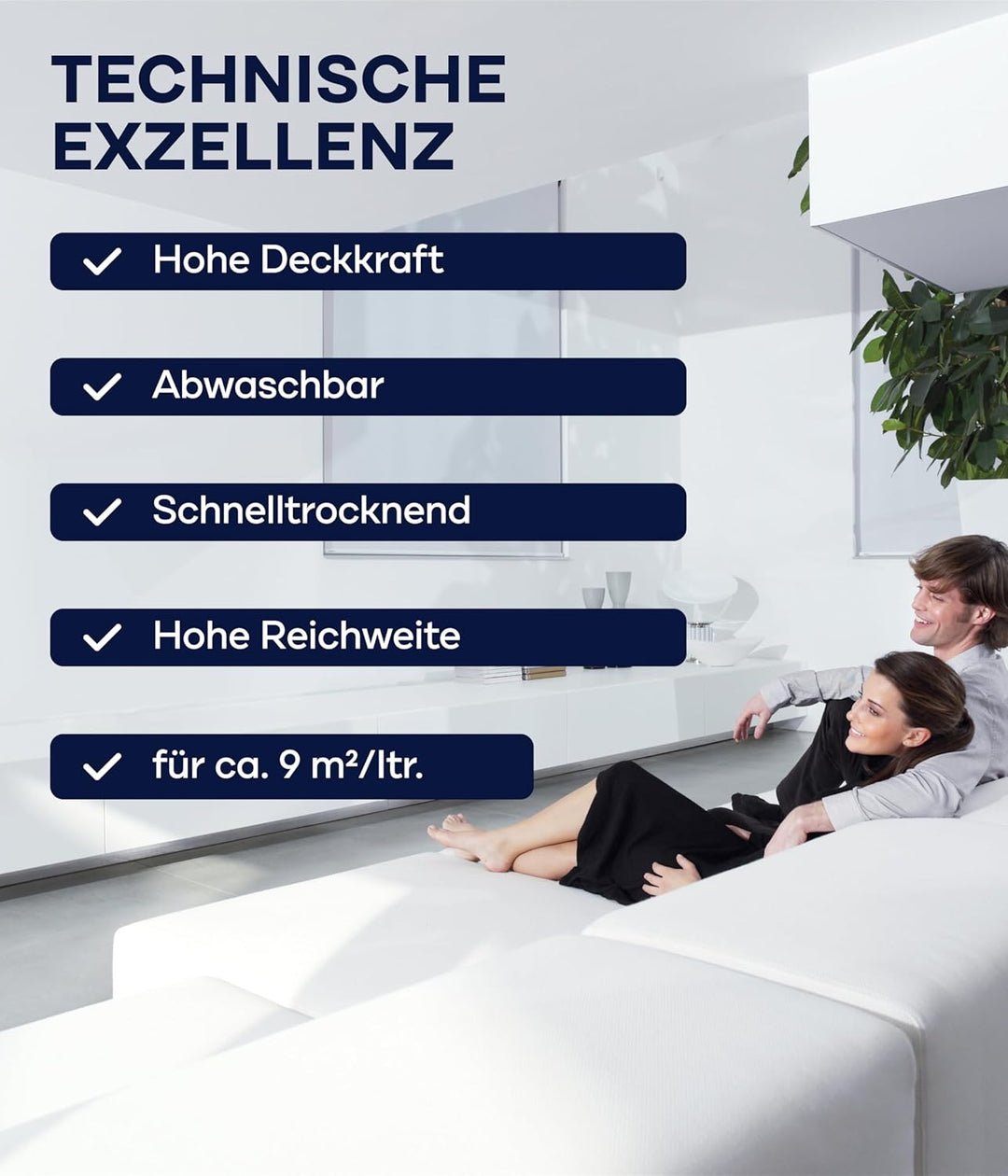 plid® Polarweiss Wandfarbe Weiss matt 10L [HOHE REICHWEITE] - Weisse Wandfarbe Polarweiss geruchsarm