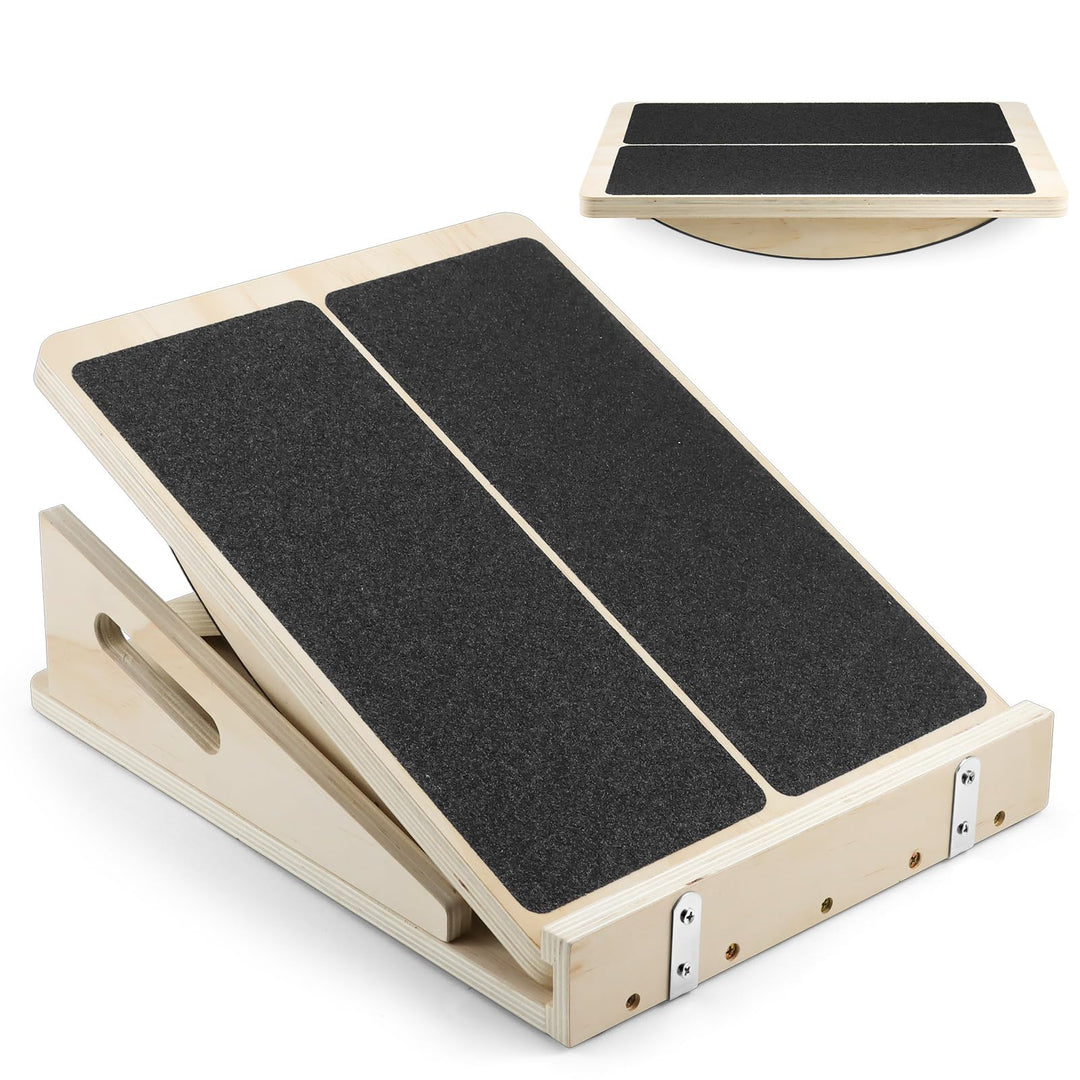 Qingning 2-in-1 Professionelles Schrägbrett aus Holz, Verstellbares Neigungsbrett und Wadendehner, S