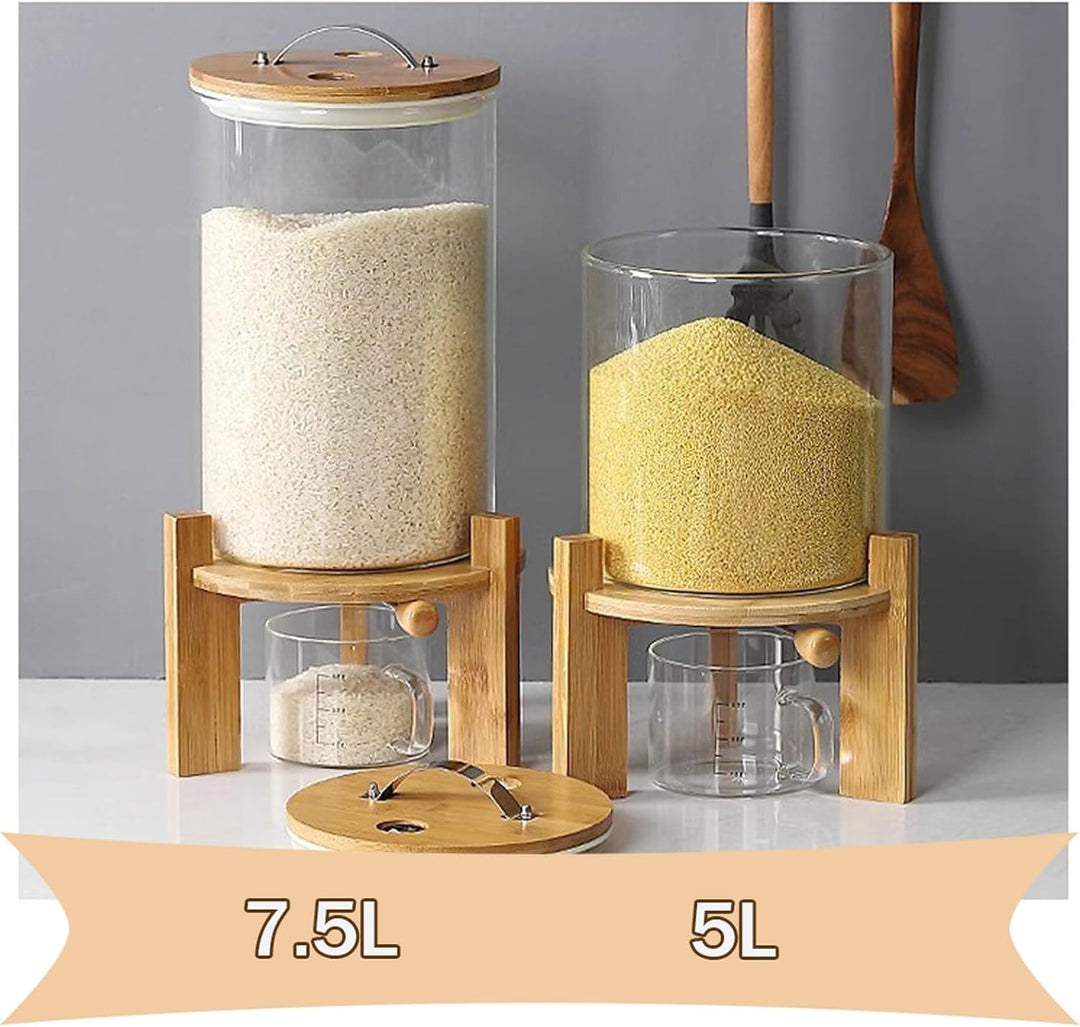 Reisspender, Müslispender für Kleine Körner, Lebensmittelspender Glas mit Luftdichter Deckel, 5/7.5L