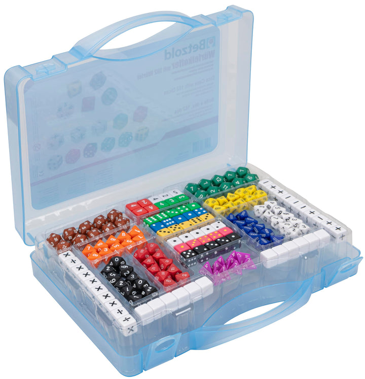 Betzold 82054 - Würfelkoffer mit 162 Würfeln - Würfel-Set Spielwürfel Zahlenwürfel Schule Nocolor, N