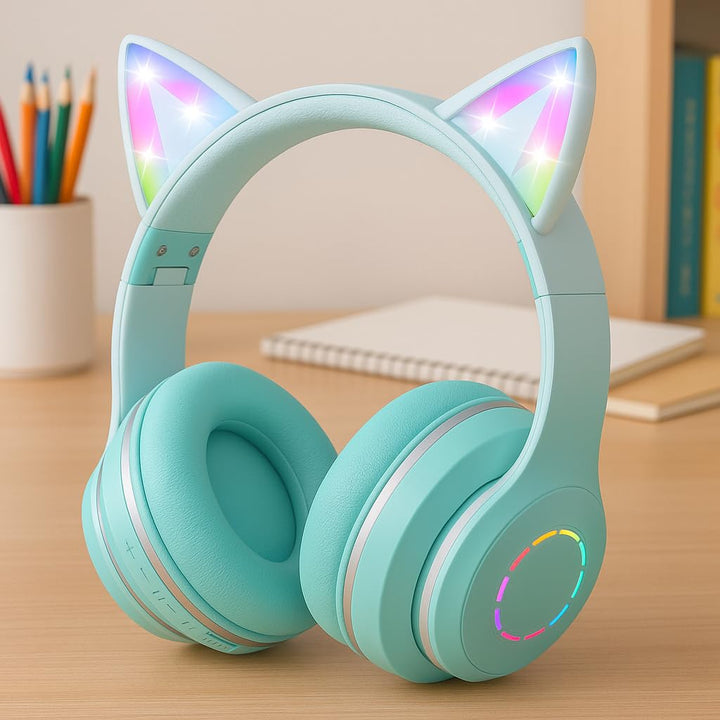 OHAANYY Katzenohr Kopfhörer Kindergeburtstag Geschenke Kind LED Katzenohren Farbgradient Kabellose B