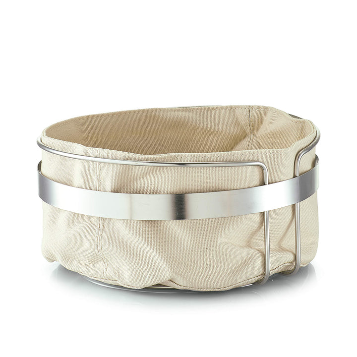 Zeller 27248 Brotkorb mit Beutel, Metall/Baumwolle, beige, 22 x 22 x 10,8 cm, small S Beige, S Beige