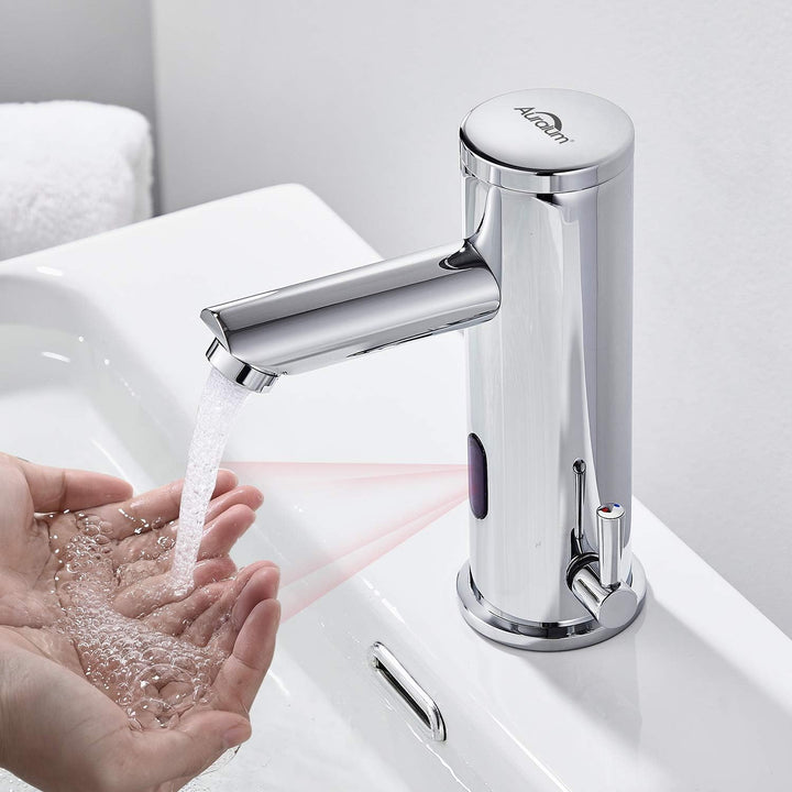 Auralum Infrarot Wasserhahn Bad mit Sensor Automatisch Badarmatur Berührungsloser Waschtischarmatur