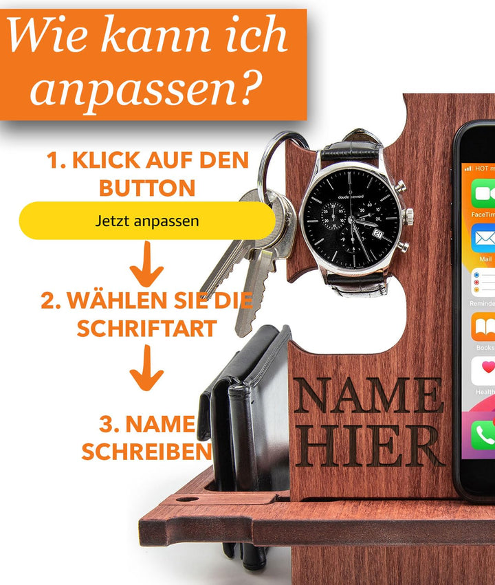 Personalized Gift for Him, Engraved Docking Station, Christmas Gift for Men - Smartphone Stand, Wood