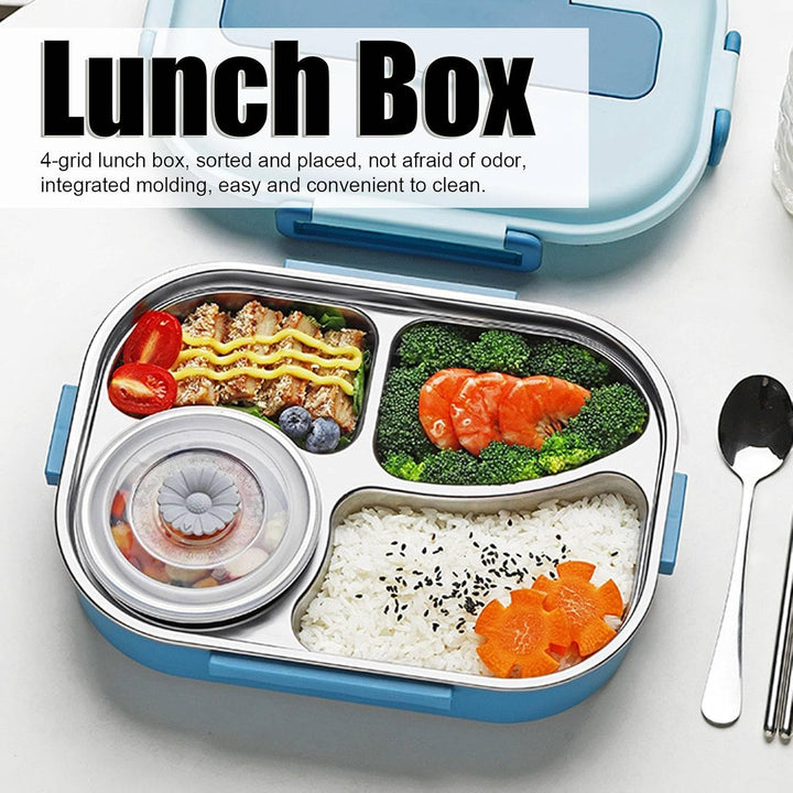 Tissting Edelstahl Lunchbox 4-Fach Tragbarer Lebensmittelbehälter mit Silikondichtung 1500ml für Stu