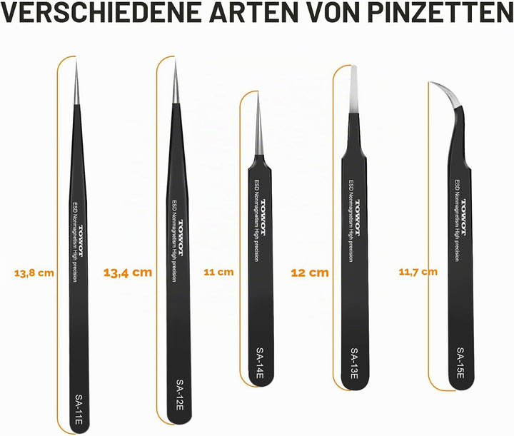 TOWOT 3PCS Präzisions Pinzette, Antistatische Edelstahlpinzette für Elektronik, Handwerk, Schweissen