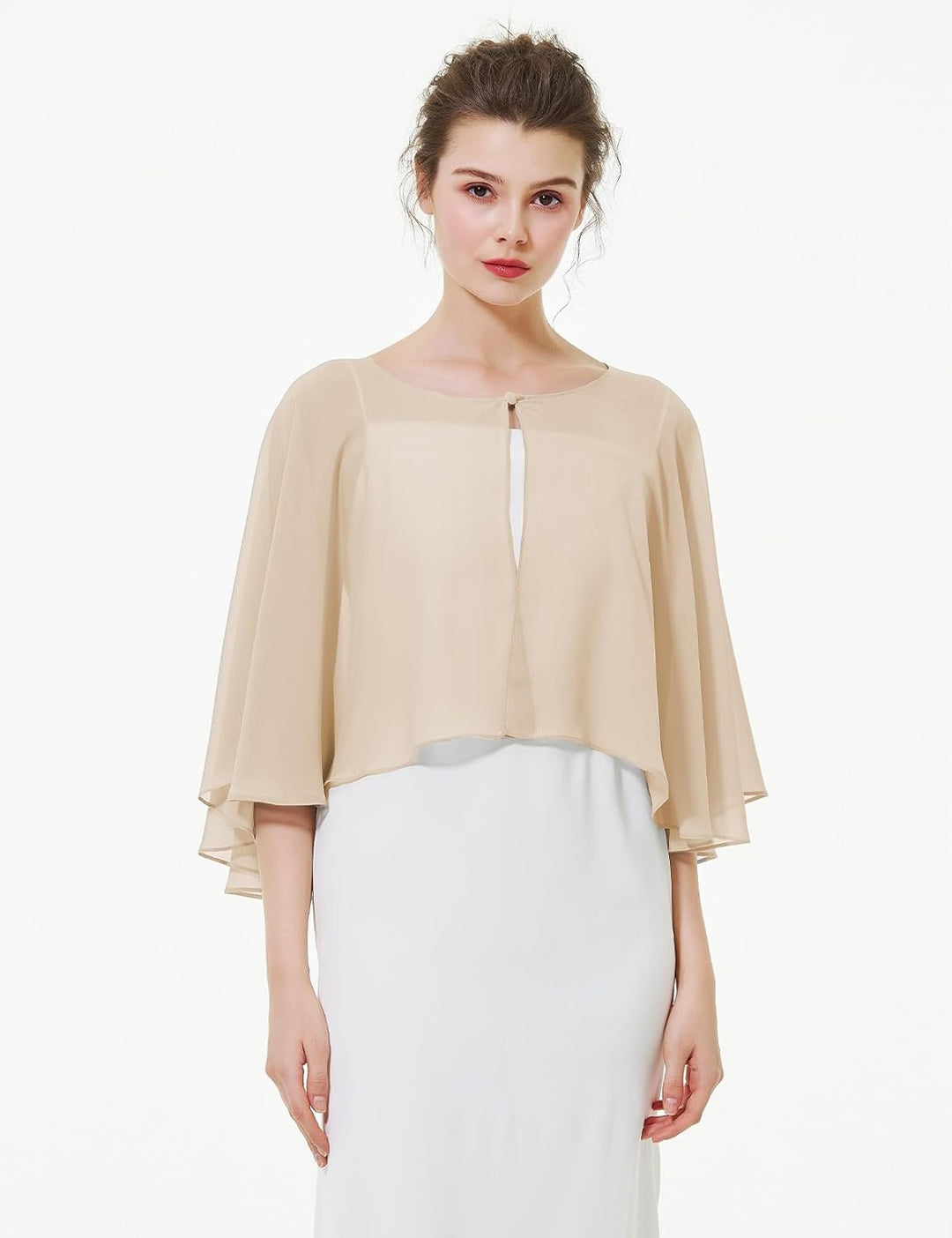 BEAUTELICATE Chiffon Stola Damen Festlich Chiffon Schal Cape Schultertuch mit Satinbesatz Ärmellos B