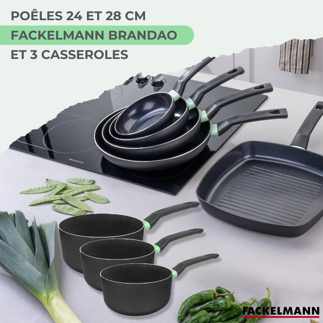 Fackelmann 9430750 Pfannen-Set, 2-teilig, 24 und 28 cm und 3 Töpfe 16, 18 und 20 cm, Antihaftbeschic