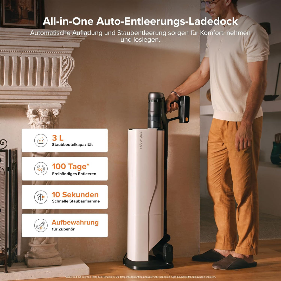 roborock H60 Hub Ultra Akku Staubsauger mit Auto-Entleerungsstation, 210AW Saugleistung für Teppiche