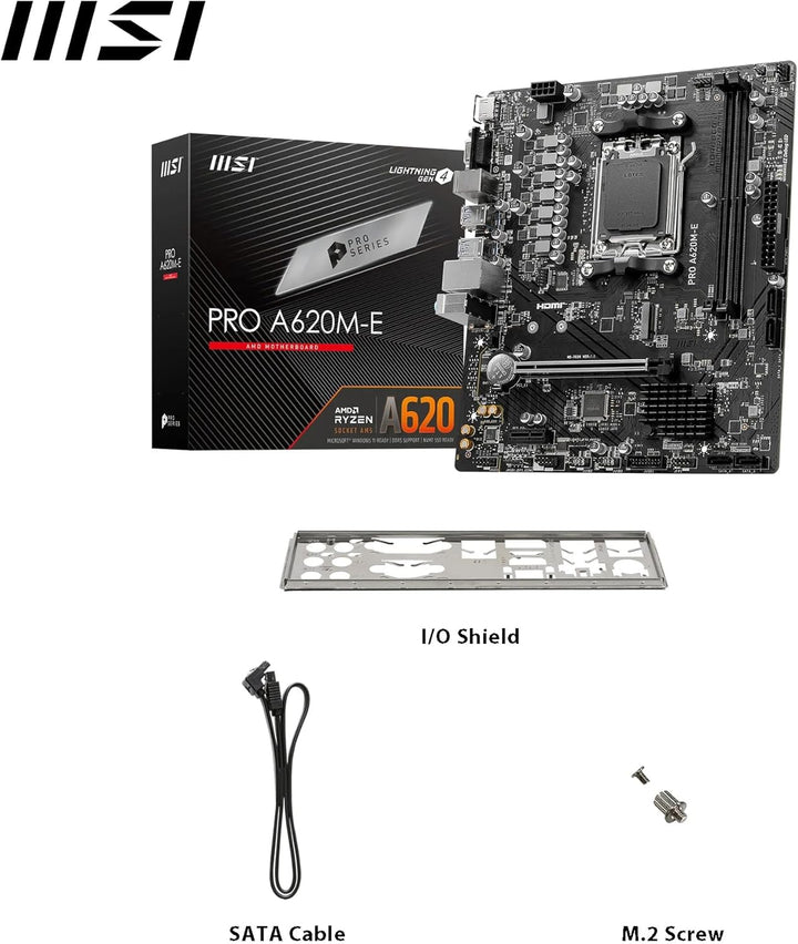 MSI PRO A620M-E Mainboard Micro-ATX - Unterstützt AMD Ryzen 7000 Series Prozessoren, AM5 - DDR5 Memo