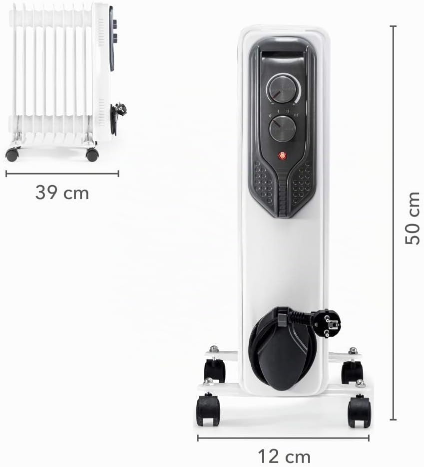 TROTEC Radiator Heizung TRH 20 E – Heizleistung 800 W / 1200 W / 2000 W – Elektro Heizkörper, 9 Ripp