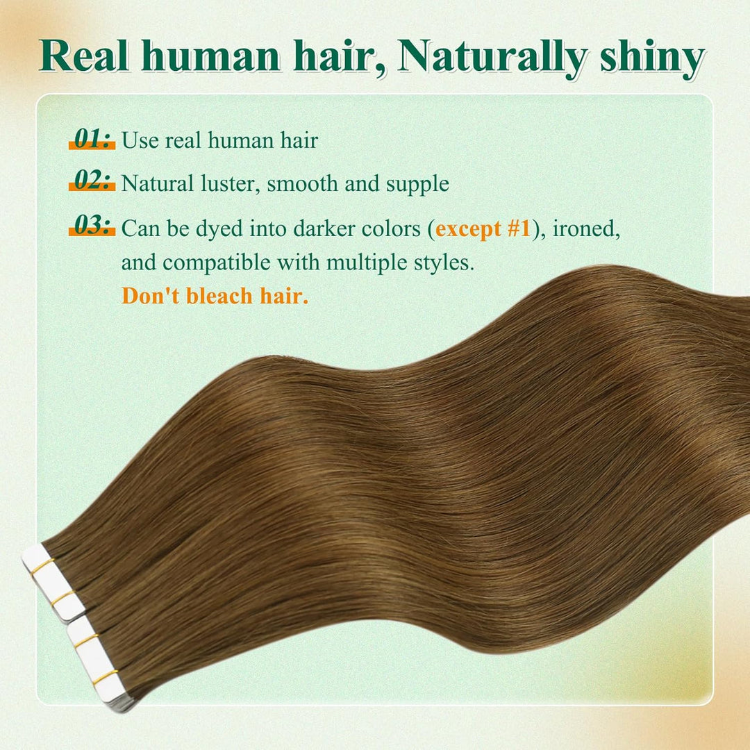 Easyouth Extensions Echthaar Tape in Braun Haarverlangerung Tape in Haar Extensions Mittelbraun Tape