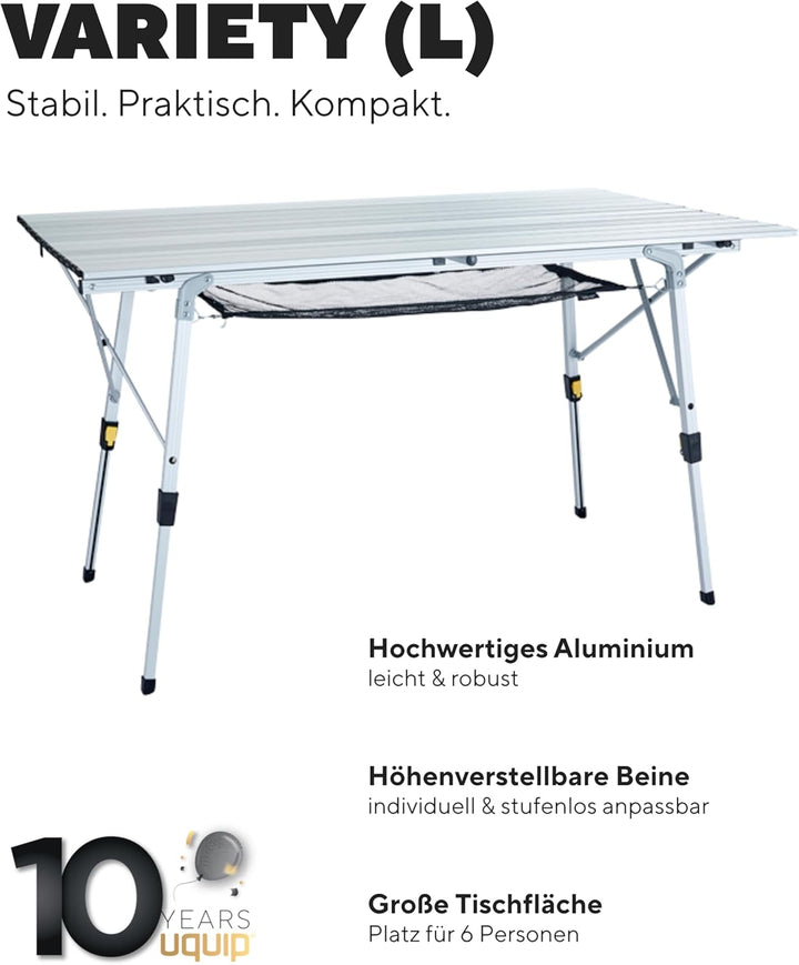 Uquip Alu Campingtisch Variety L Klapptisch Wetterfest Leicht Höhenverstellbar Silber Single, Silber