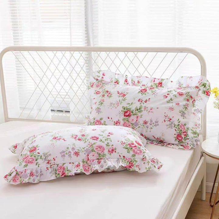 Meaning4 Kissenbezüge mit Rosen-Blumenmuster, mit Rüschen, Shabby Chic, Queen-Size-Kissenbezüge, 50