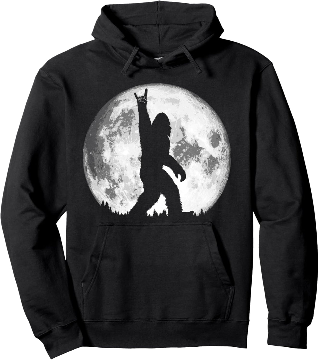 Rock n' Roll! Hand Symbol Bigfoot Night Stroll & Moon Pullover Hoodie