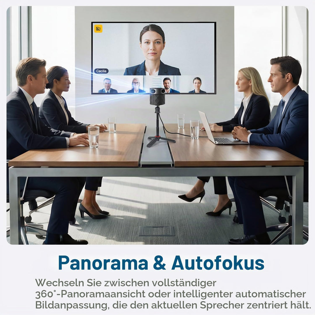 PANOCORE360 All-in-One Konferenzkamera – 360°-Konferenzkamera für PC und Mac, mit Lautsprecher und M
