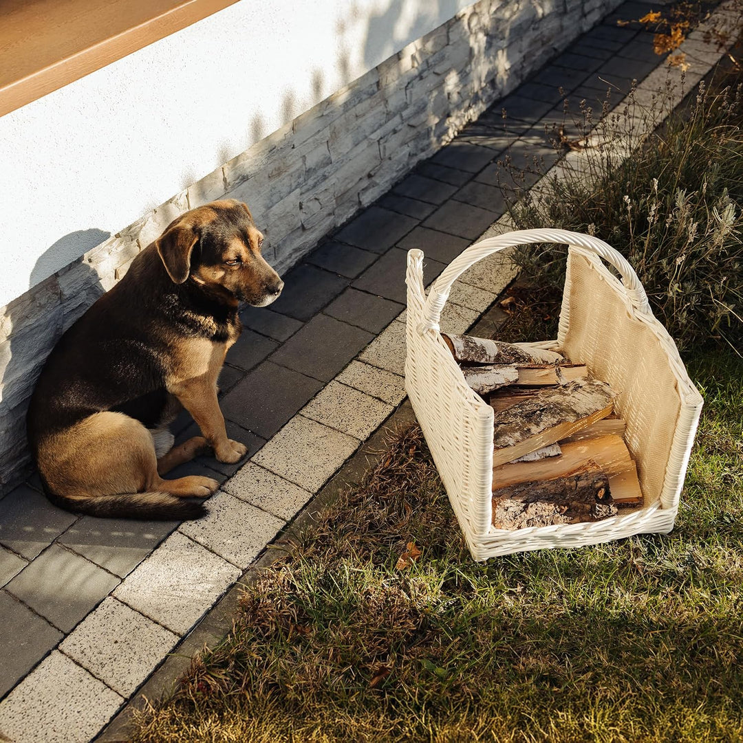 Creative Home Gross Kaminkorb Weiss Holzkorb Kaminholzkorb Rattan | 50 x 34 x 50 cm | Aufbewahrung R