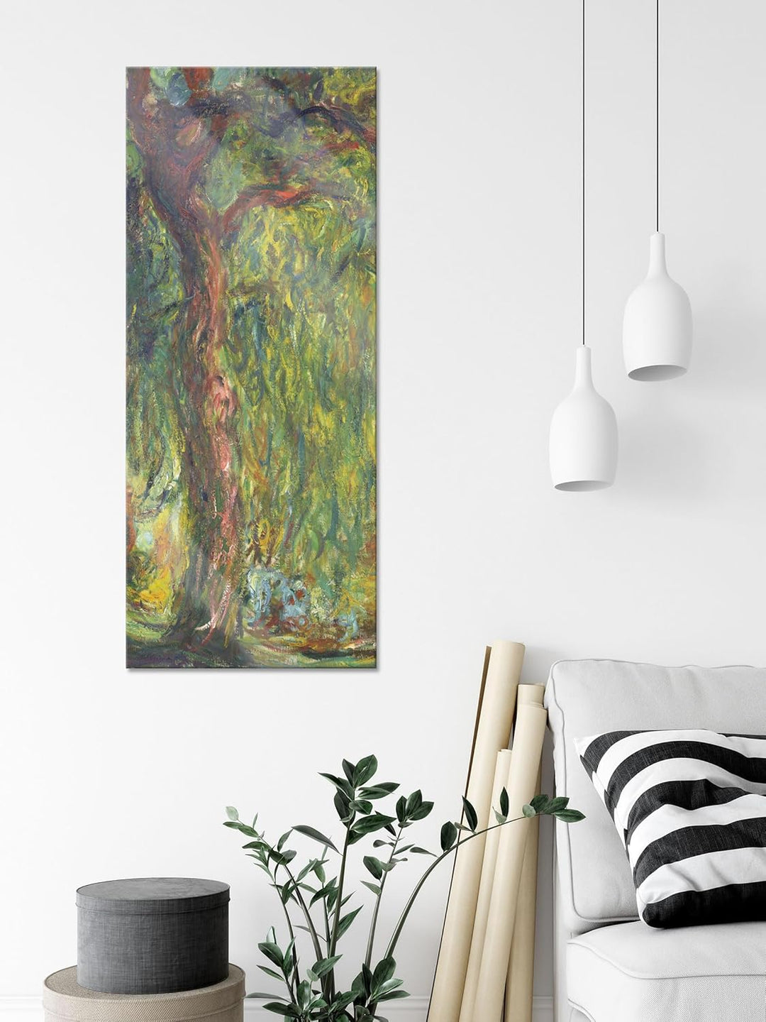 Pixxprint Glasbild Panorama, Wandbild aus Echtglas, Claude Monet - Trauerweide, 100x40 cm, inkl. Auf