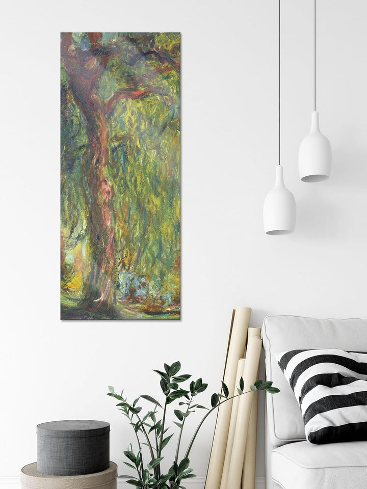 Pixxprint Glasbild Panorama, Wandbild aus Echtglas, Claude Monet - Trauerweide, 100x40 cm, inkl. Auf