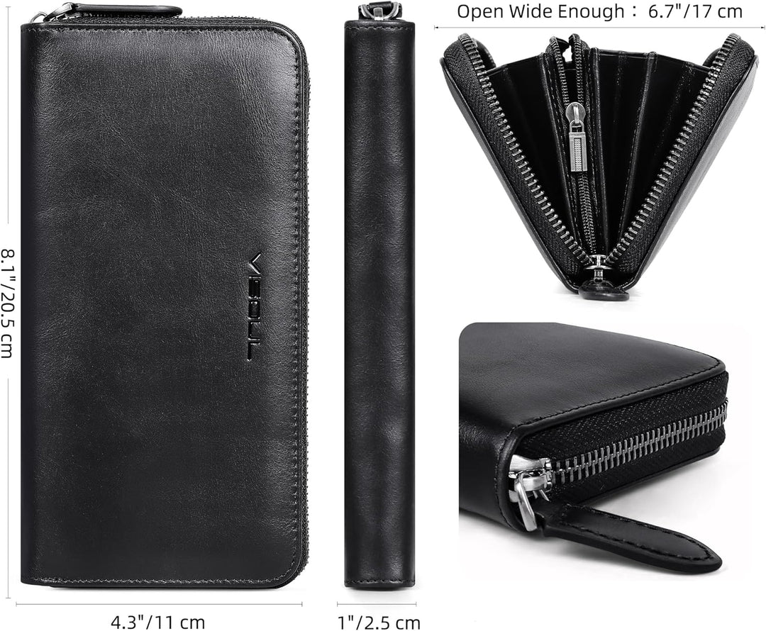 VISOUL Premium Brieftasche Echtleder/Italienisches Leder mit RFID-Schutz, XXL Geldbörse Schwarz L02,