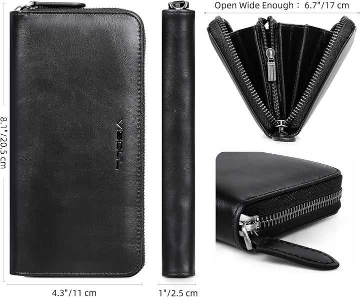 VISOUL Premium Brieftasche Echtleder/Italienisches Leder mit RFID-Schutz, XXL Geldbörse Schwarz L02,