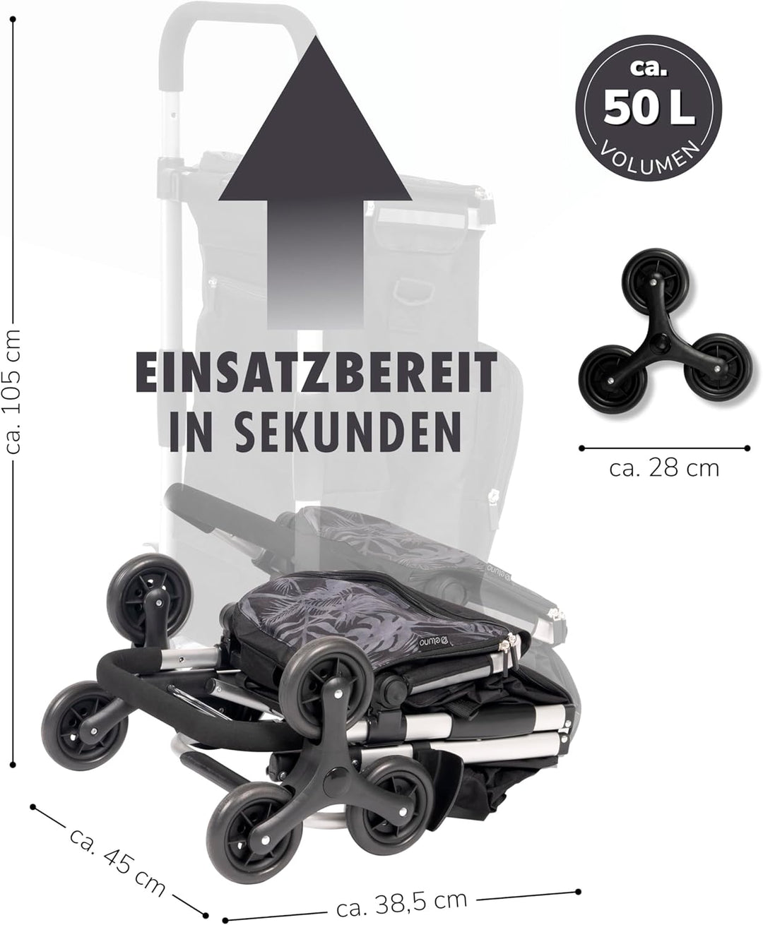 eluno Einkaufstrolley OKEL, Treppensteiger, klappbarer Handwagen, inkl. 2 Kühlfächern, Einkaufswagen