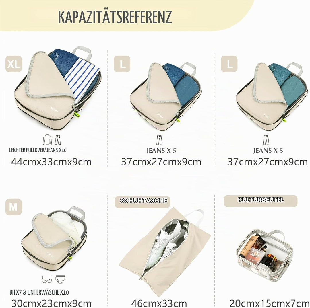 Gonex Compression Packing Cubes 6er Set, Gonex Kleidertaschen 6-teilig Verpackungswürfel, Kleidertas