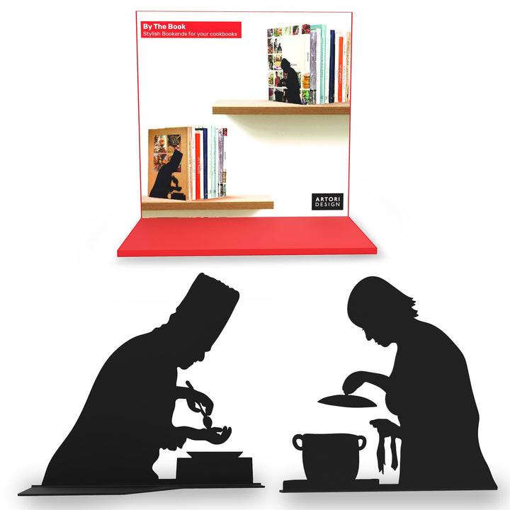 Artori Design “Kochen nach Vorschrift” | Buchstütze für Kochbücher | Zwei Köche | Buchhalter für die