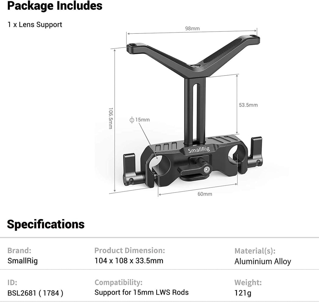 SMALLRIG 15mm LWS Linsenunterstützung für Langes Objektiv - BSL2681 53.5mm, 53.5mm