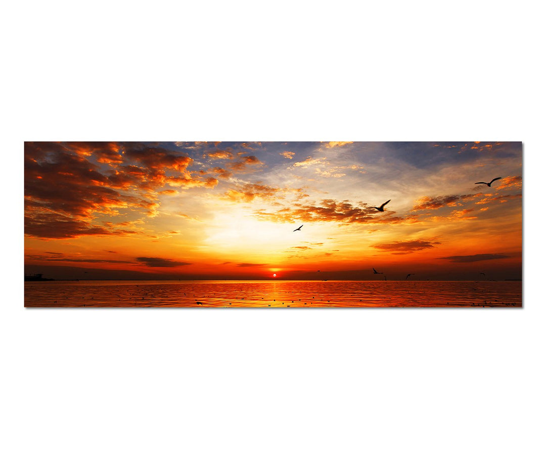 Paul Sinus Art Panoramabild auf Leinwand und Keilrahmen 150x50cm Meer Strand Sonnenuntergang Wolkens