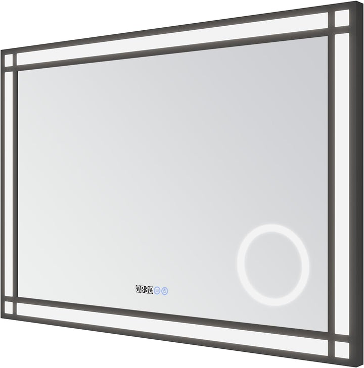 AQUABATOS Badspiegel mit Beleuchtung und Uhr Schwarzer Rahmen Fensteroptik 100x70cm, Badezimmerspieg