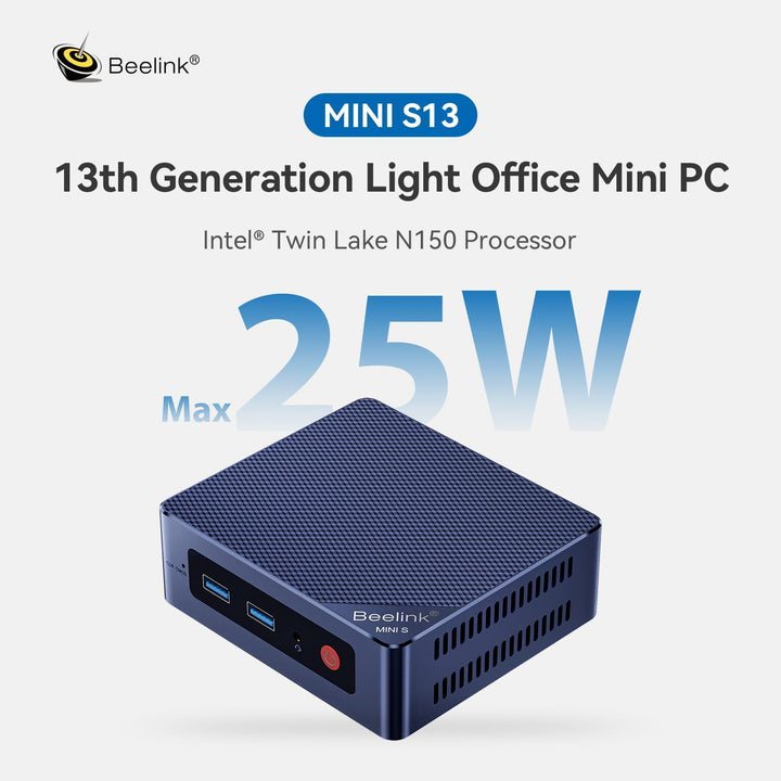 Beelink Mini S13 Office Mini PC, Intel N150 Prozessor, 16GB DDR4 1TB SSD, Dual HDMI (Max 4K 60Hz)*2/