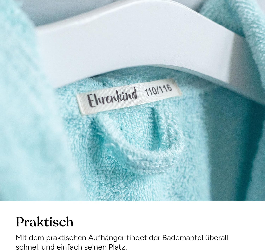 Ehrenkind® Bademantel Kinder mit Kapuze 100% Bio-Baumwolle | Kinderbademantel | Junge Mädchen 110-11