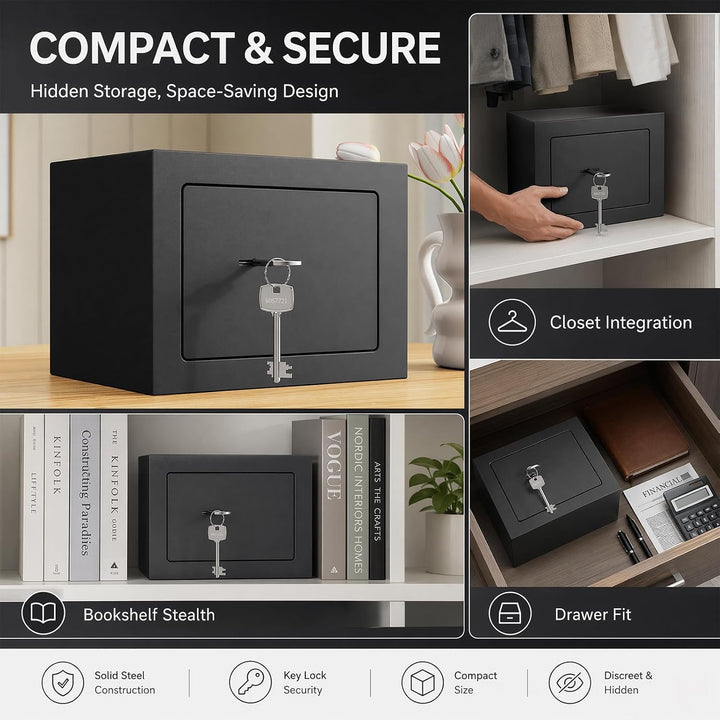 Safe Tresor, 23 x 17 x 17 cm, Mini Tresor mit Triple-Bit Schlüssel - Hohe Sicherheit Stahlkonstrukti
