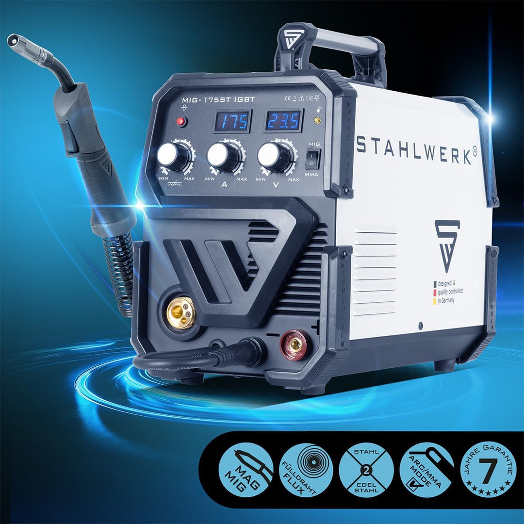 STAHLWERK MIG 175 ST IGBT - MIG MAG Schutzgas Schweissgerät mit 175 Ampere, FLUX Fülldraht geeignet,
