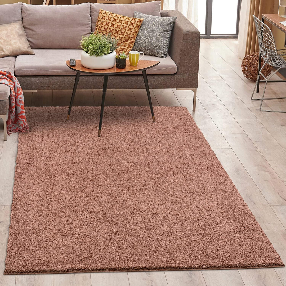 carpet city Polyester Shaggy Teppich Hochflor Wohnzimmer - 150x150 cm Quadratisch - Einfarbig Rosé -
