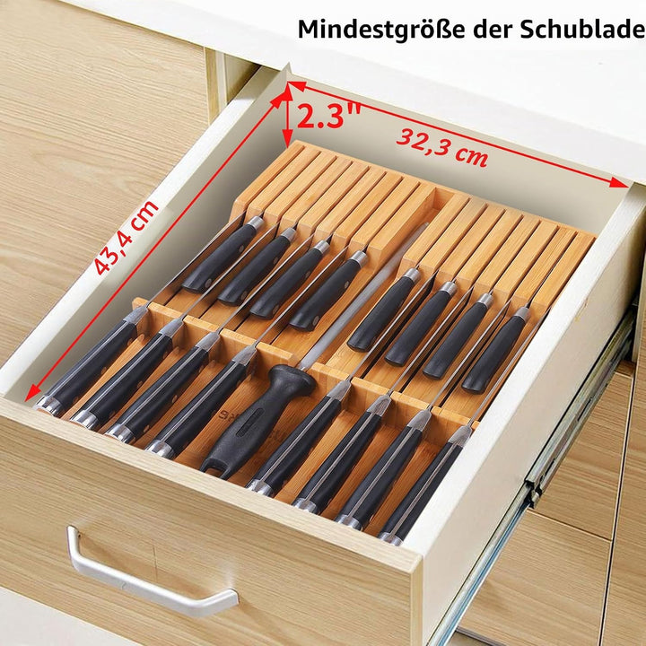 Utoplike Messerblock Bambus für Küchenmesser, Steakmesser-Halter, passend für 16 Messer und 1 Wetzst