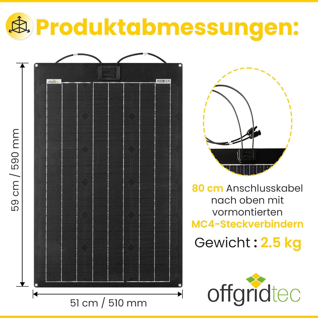 Offgridtec PCB-ETFE Semiflexibles Solarmodul 39V 50W Marine Wohnmobil Solarpanel, 50W