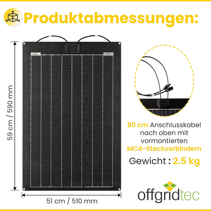 Offgridtec PCB-ETFE Semiflexibles Solarmodul 39V 50W Marine Wohnmobil Solarpanel, 50W