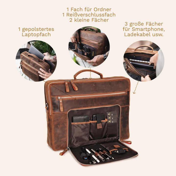 DONBOLSO Laptoptasche San Francisco I Leder Umhängetasche für Laptop I Aktentasche für Notebook in z